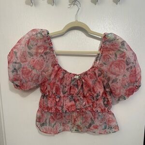 Joie Pink Floral Print Crop Top Blouse, Size Small